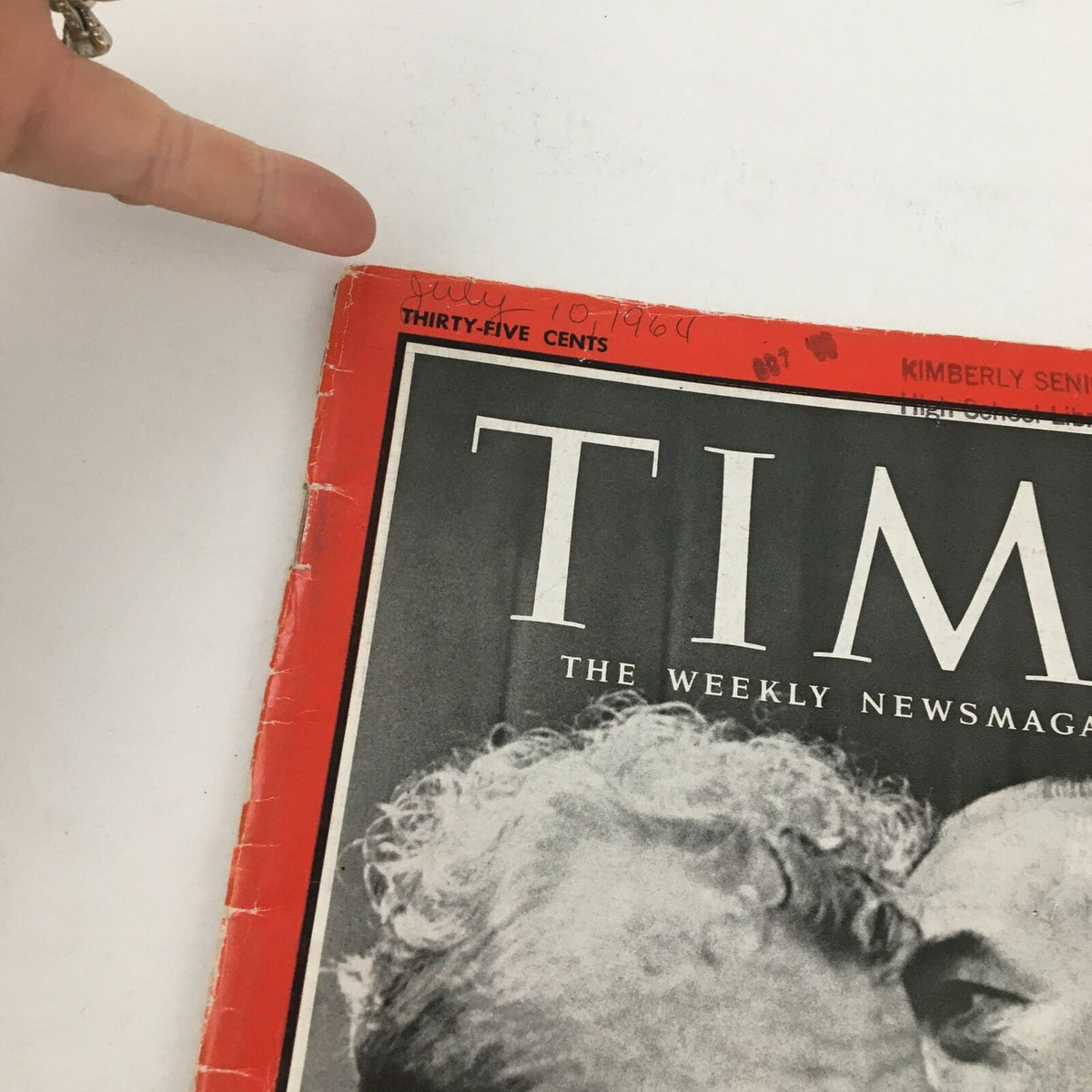 Cover of Time Magazine from July 10, 1964 featuring Everett Dirksen and Barry Goldwater, highlighting its vintage condition with minor wear and a library stamp.