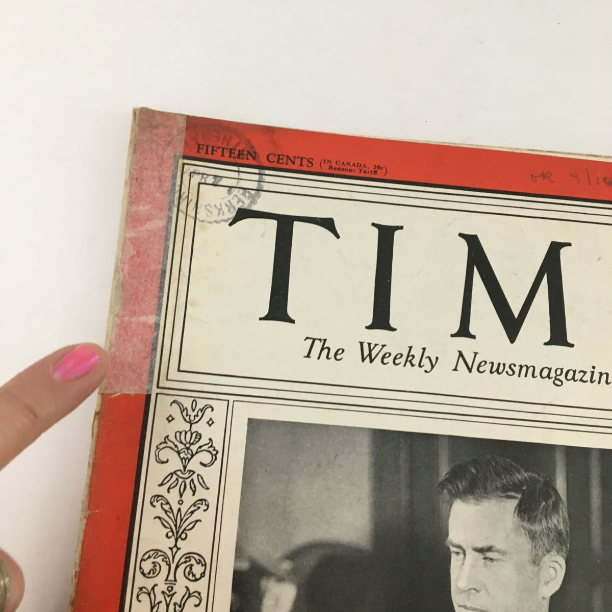 Close-up of the Time Magazine cover from April 10, 1933, highlighting the title and details of the issue featuring Henry A. Wallace.