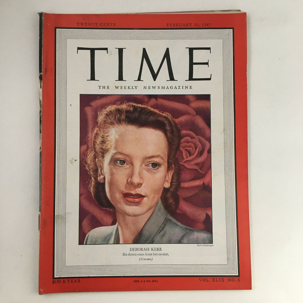 Time Magazine February 10 1947 cover featuring actress Deborah Kerr with a portrait set against a backdrop of roses, showcasing Vol. 49 No. 6.