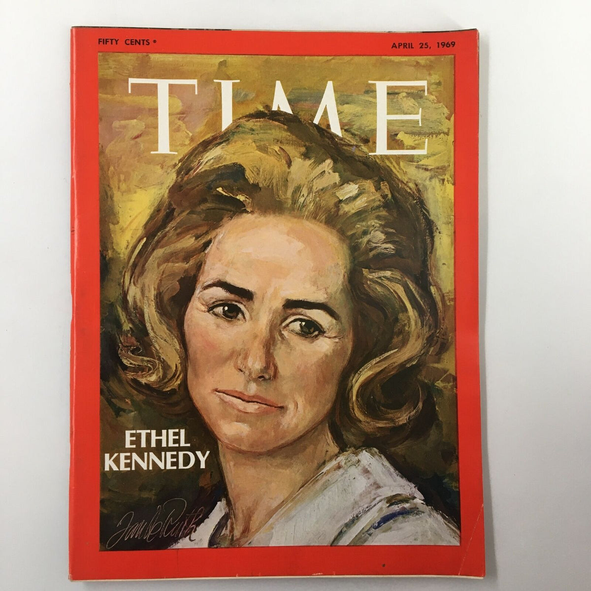 VTG Time Magazine April 25 1969 featuring a portrait of Ethel Kennedy, showcasing her iconic image on the cover with vibrant colors and artistic style.