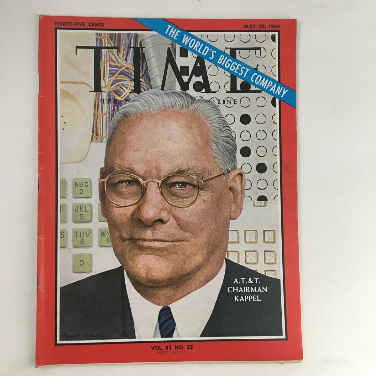 Time Magazine cover dated May 29, 1964, featuring AT&T Chairman Frederick Kappel. The cover highlights technological advancements and includes the text 'The World's Biggest Company'.