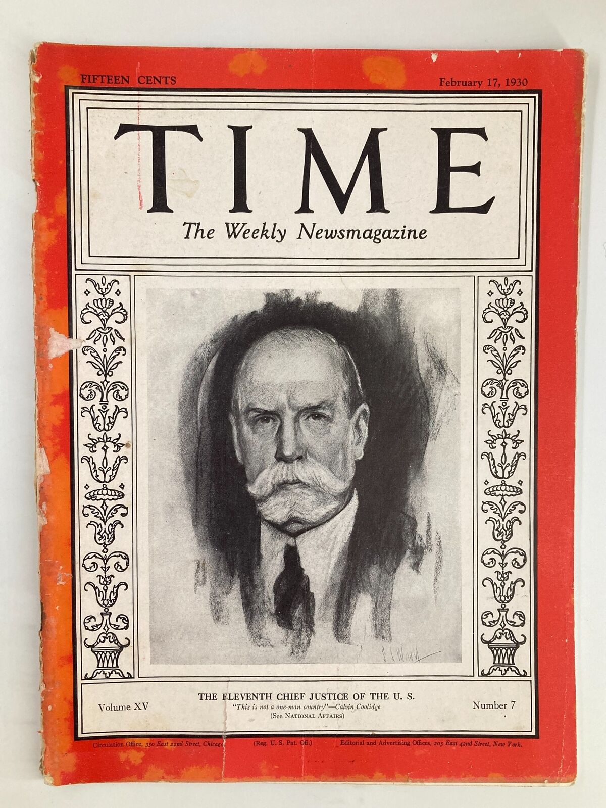 Vintage Time Magazine February 17 1930 Vol 15 No. 7 Chief Justice Charles Hughes