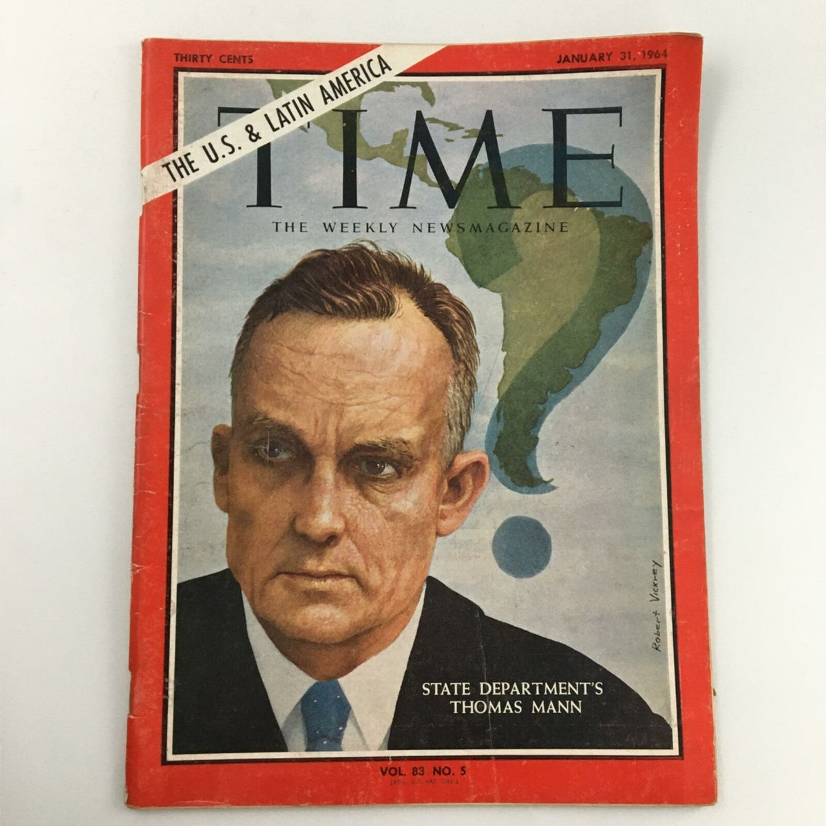 VTG Time Magazine January 31, 1964 featuring State Department's Thomas Mann on the cover, showcasing vintage political imagery and historical content.