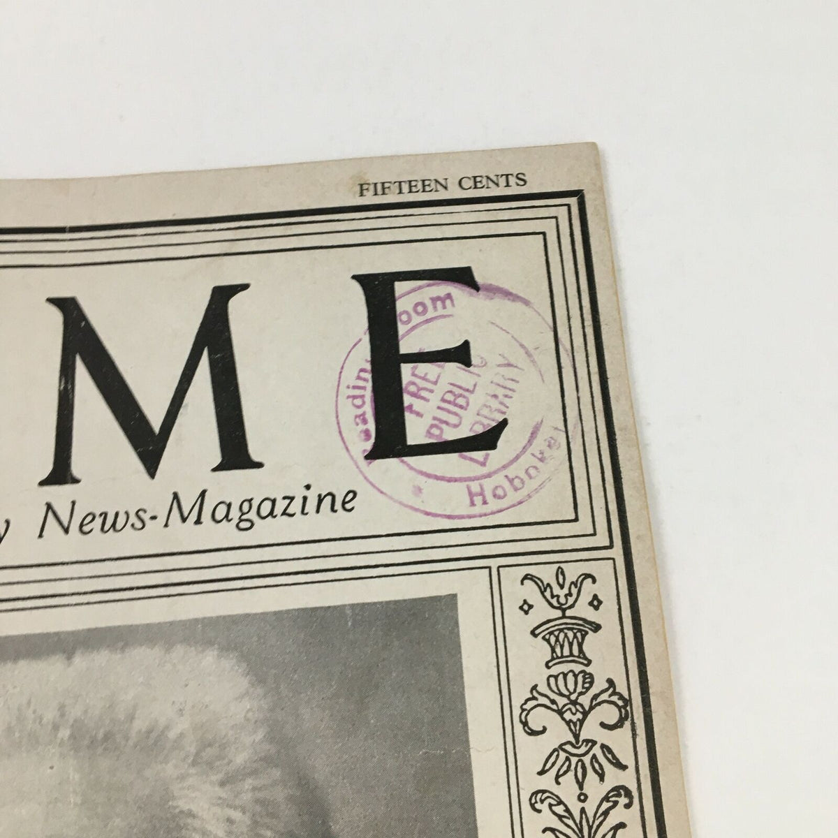 Top portion of the Time Magazine March 22 1926 showing the library stamp indicating its historical significance and originality.