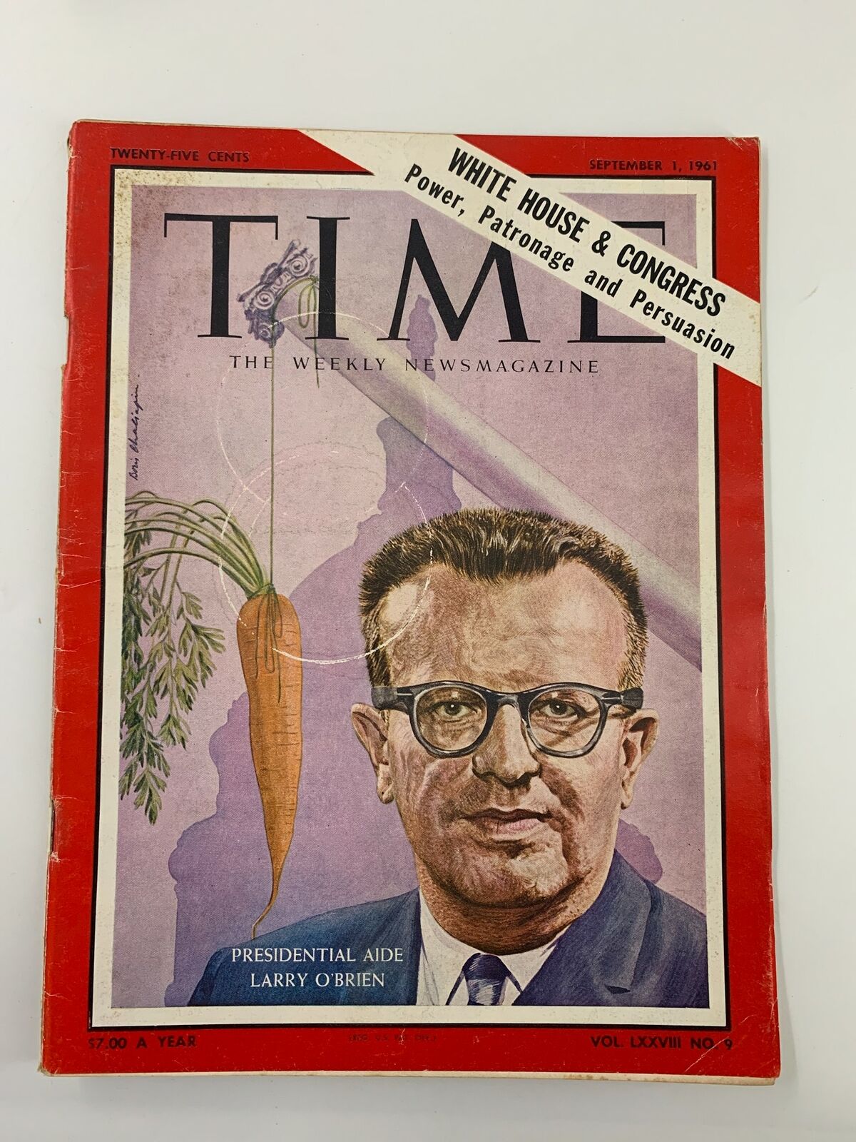 VTG Time Magazine September 1 1961 featuring Presidential Aide Larry O'Brien on the cover, showcasing political insights from the early 1960s.