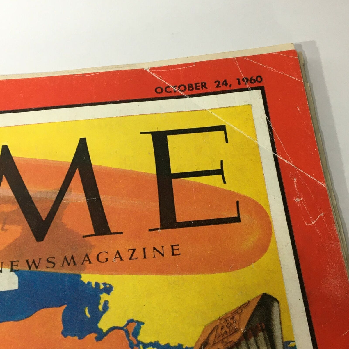 Close-up view of the top section of VTG Time Magazine October 24, 1960, displaying the issue date and part of the iconic magazine title.