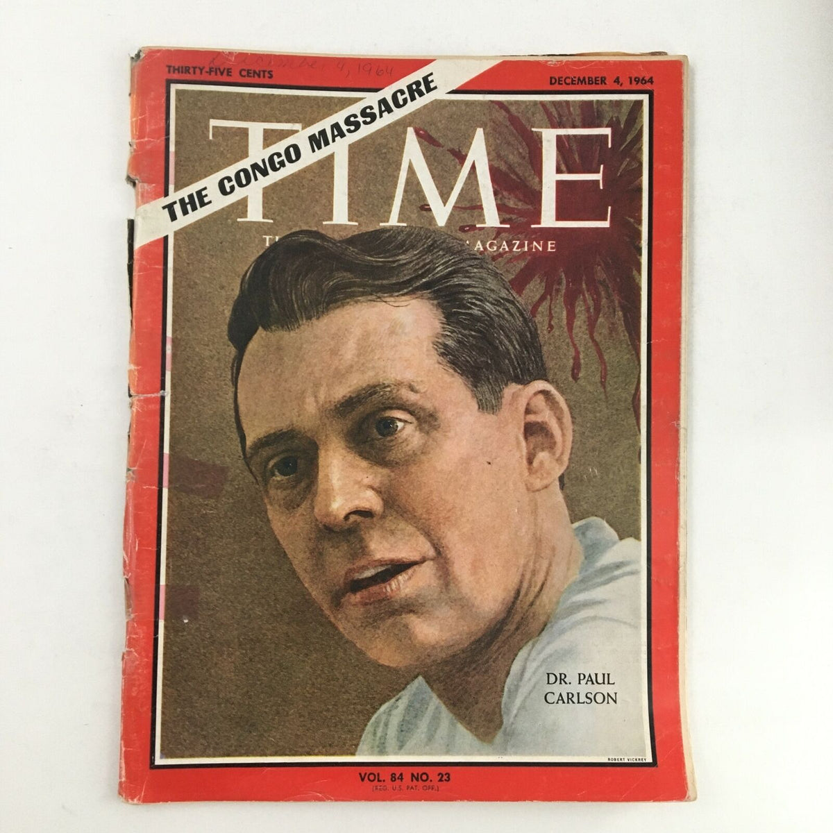 Time Magazine December 4 1964 featuring Dr. Paul Carlson on the cover, highlighting the Congo Massacre with vintage appeal.