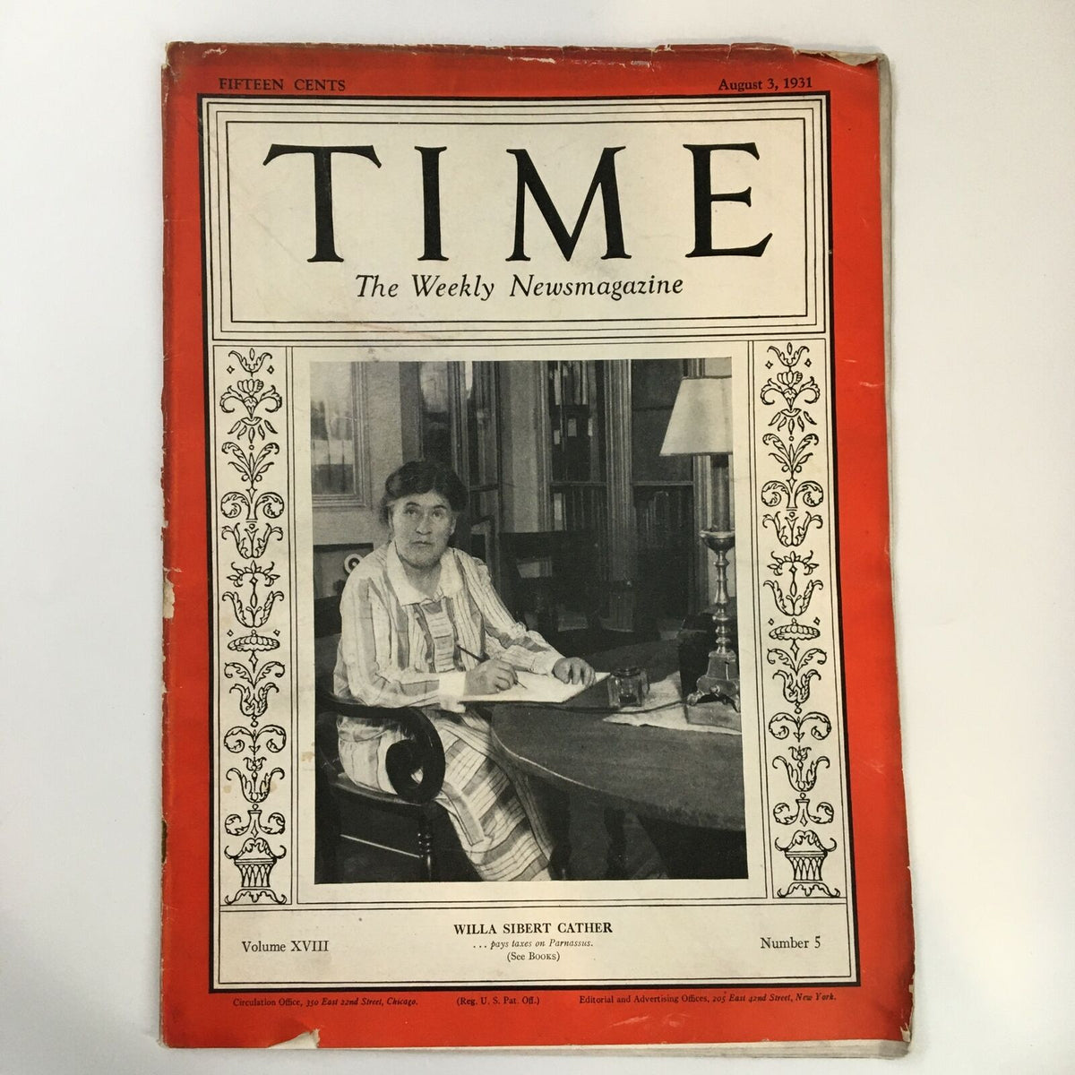Vintage Time Magazine August 3 1931 Vol. 18 No. 5 Willa Sibert Cather