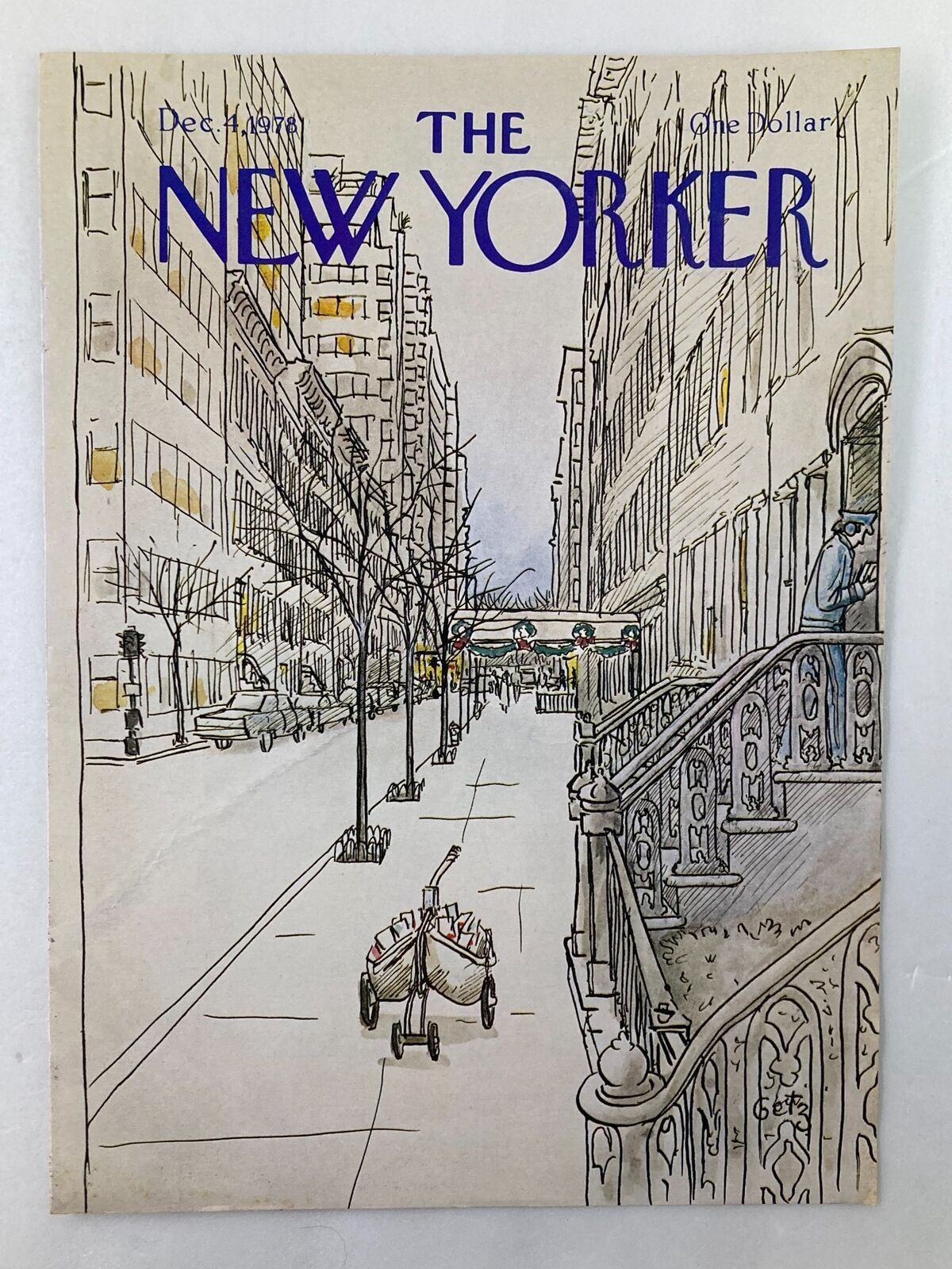 COVER ONLY The New Yorker December 4 1978 Mailman by Arthur Getz, featuring an illustrated view of a city street with historical architecture and winter ambiance.