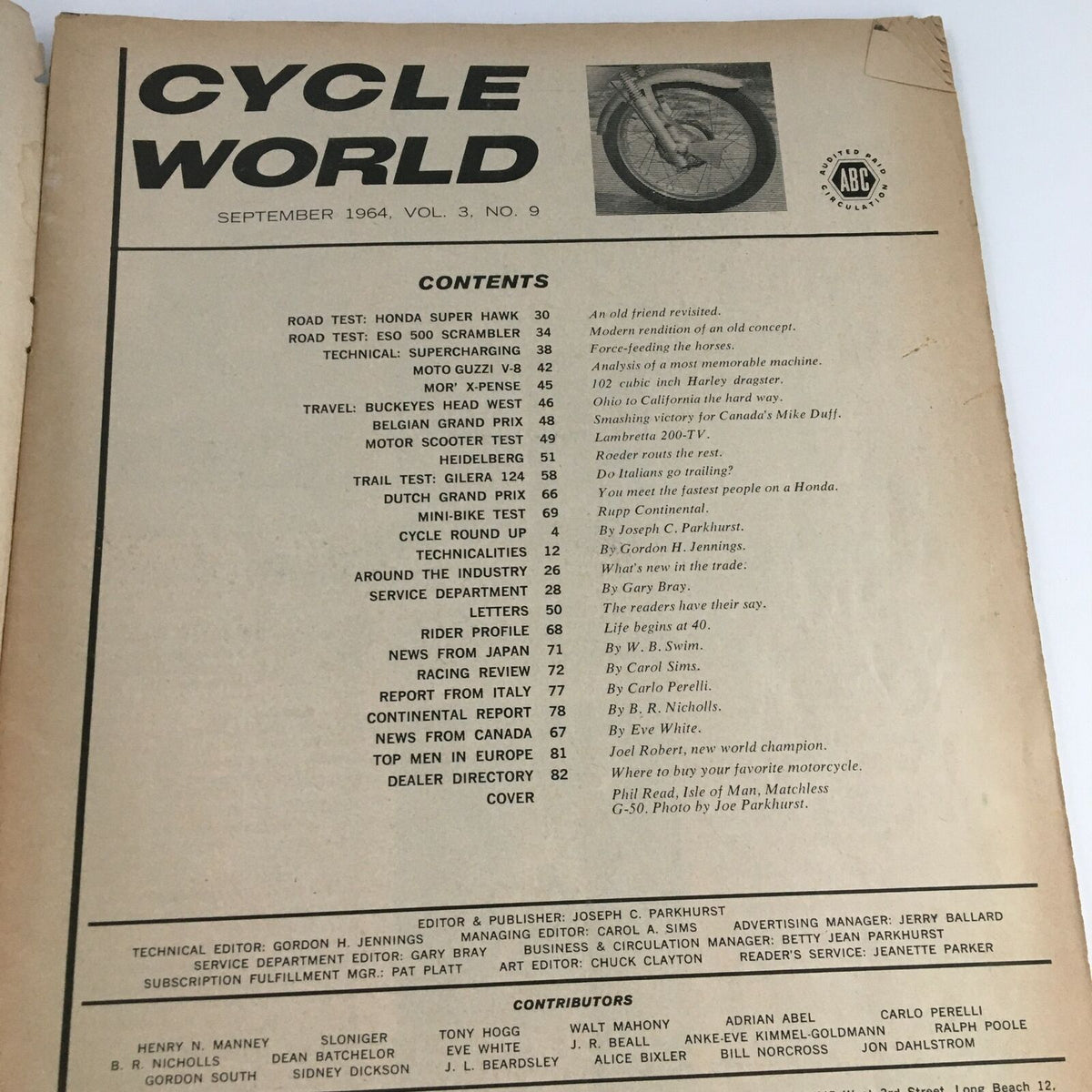 Cycle World Magazine September 1964 Honda Super Hawk & Eso 500 Test No Label