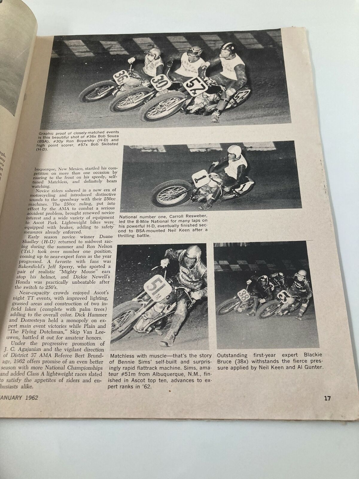 Cycle World Magazine 1st Issue January 1962 featuring action shots of motocross racing and details on competitive motorcycle events.