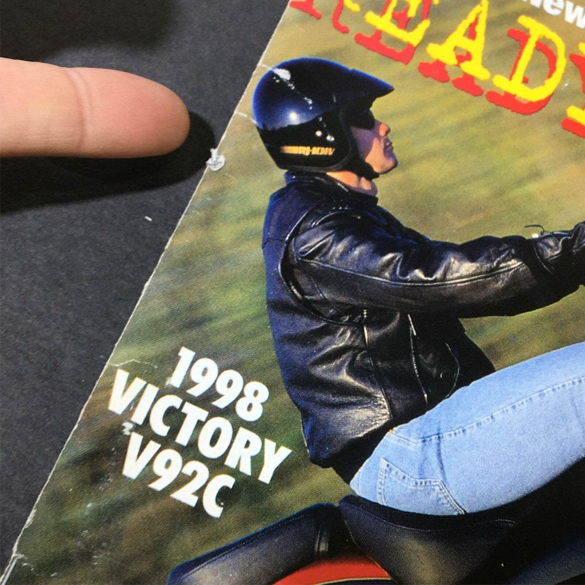 Close-up of the Cycle World Magazine July 1998 cover highlighting the 1998 Victory V92C, part of a special issue covering vintage motorcycles and their significance in motorcycling history.