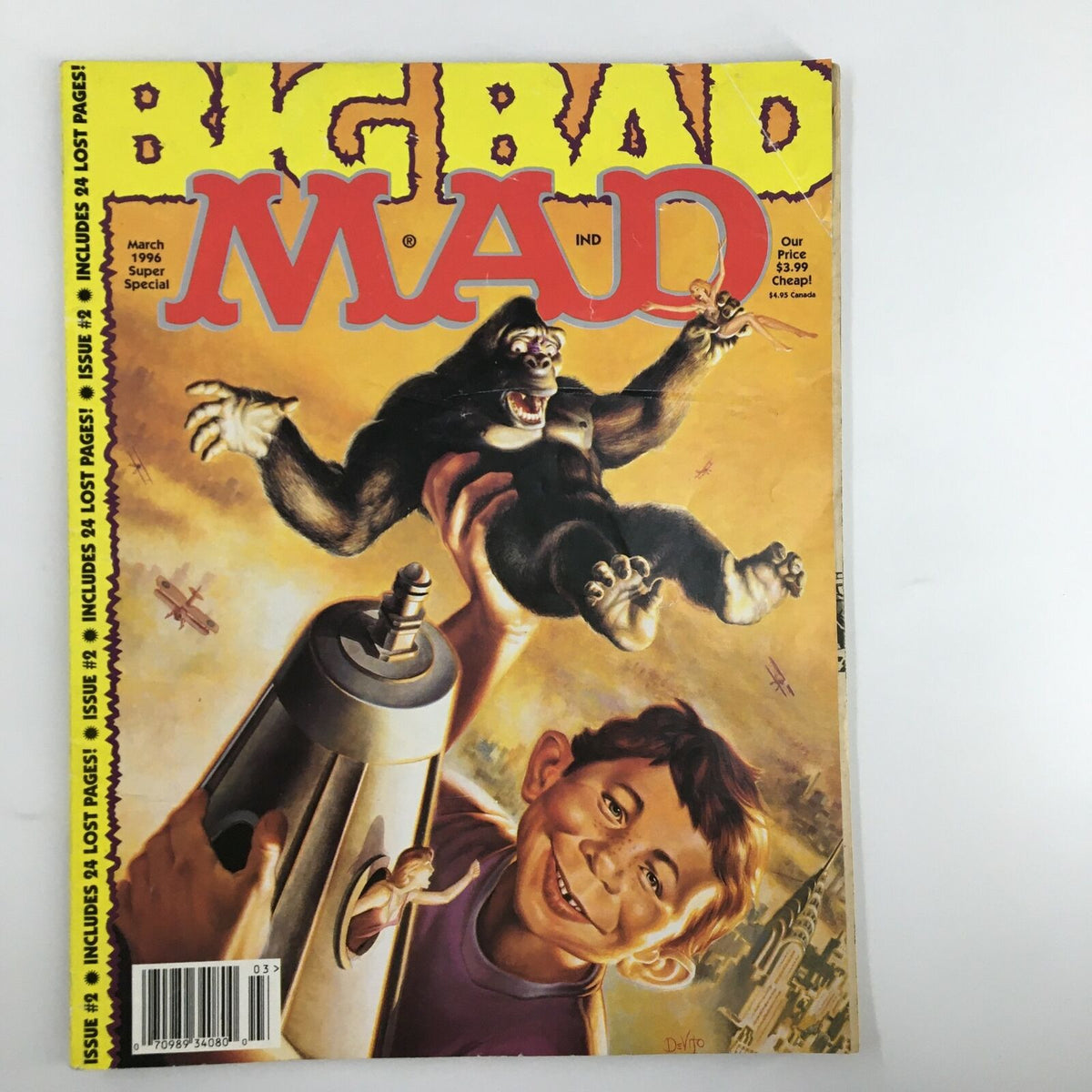 Cover of Mad Magazine March 1996 No. 2 featuring Alfred E. Neuman and King Kong, showcasing vibrant colors and dynamic artwork, perfect for collectors and fans of vintage comics.