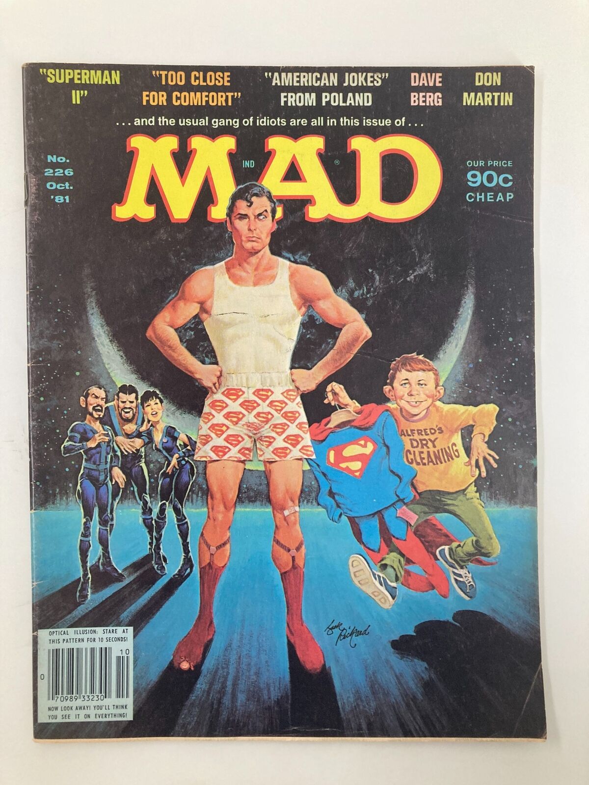 Mad Magazine October 1981 No. 226 cover featuring Superman in humorous attire with characters from the magazine. Showcases classic humor and pop culture from the 1980s.