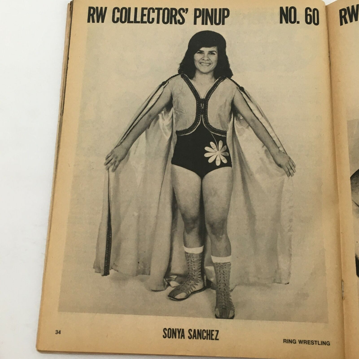 Collector's pinup feature of Sonya Sanchez from The Ring Wrestling Magazine October 1978, showcasing her in a vintage wrestling attire.
