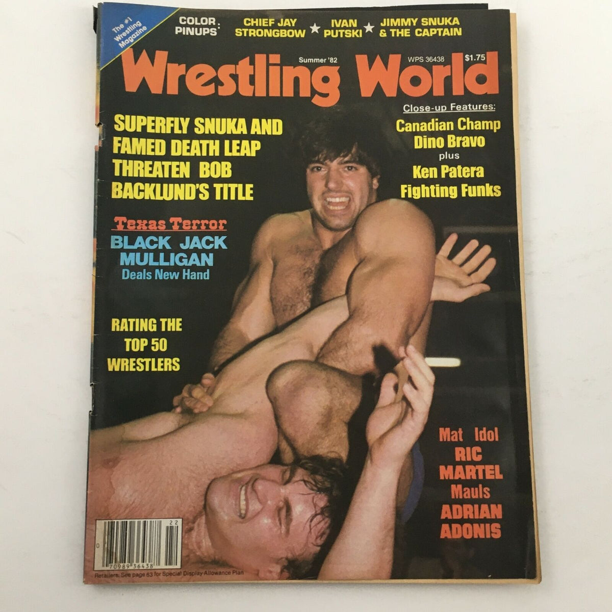 Wrestling World Magazine Summer 1982 cover featuring Black Jack Mulligan and Ken Pantera, showcasing wrestling highlights and the top 50 wrestlers.