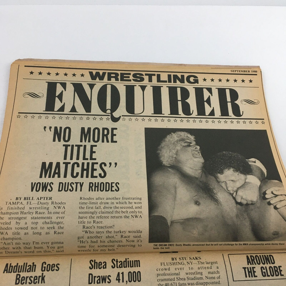 Cover of Wrestling Enquirer September 1980 highlighting Dusty Rhodes and other wrestling news, showcasing the impact of wrestling events at the time.