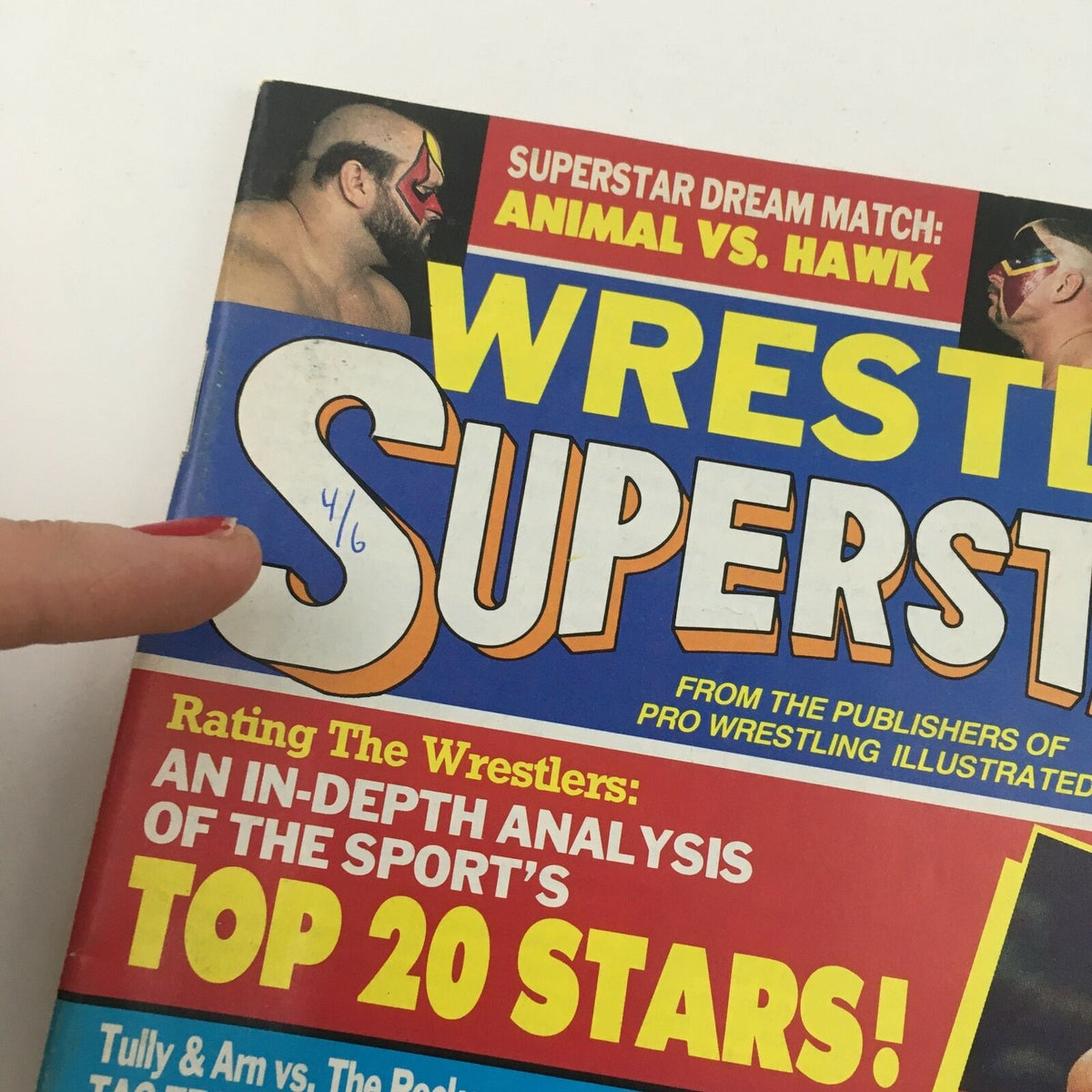 Cover of Wrestling Superstars Magazine Summer 1989 showing a match preview between Animal and Hawk, part of the notable issue featuring Hulk Hogan vs Ted DiBiase & JJ Dillon.