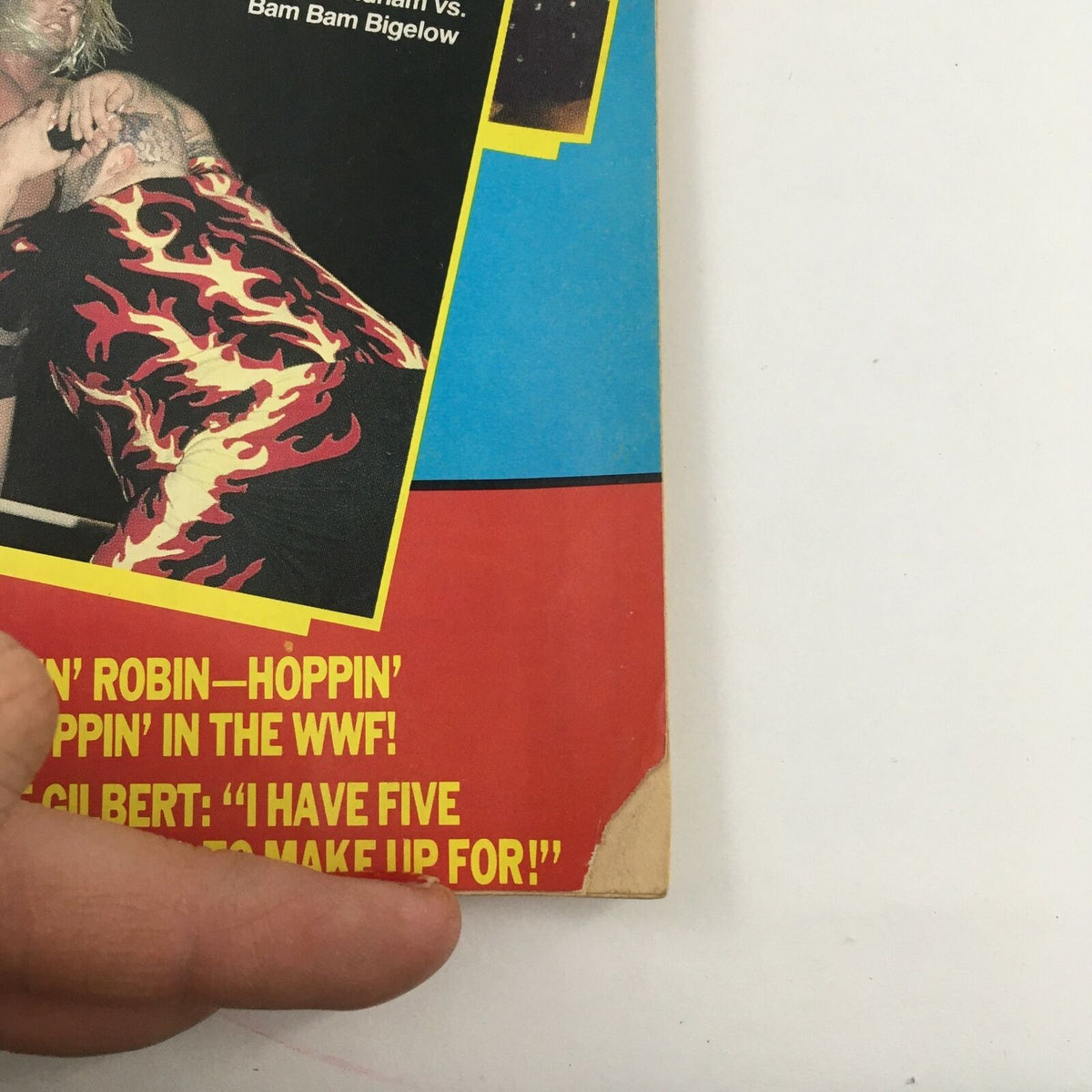 Back cover of Wrestling Superstars Magazine Summer 1989 featuring a dramatic image of wrestling action and promotional text, linked to Hulk Hogan vs Ted DiBiase & JJ Dillon.