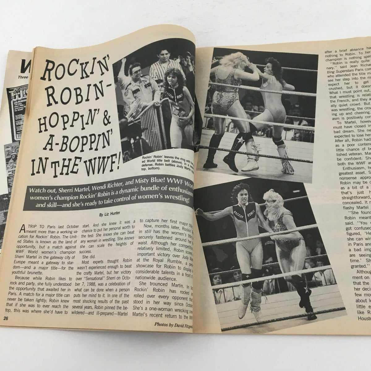 Feature page from Wrestling Superstars Magazine Summer 1989 highlighting women's wrestling with Rockin' Robin, related to Hulk Hogan vs Ted DiBiase & JJ Dillon.