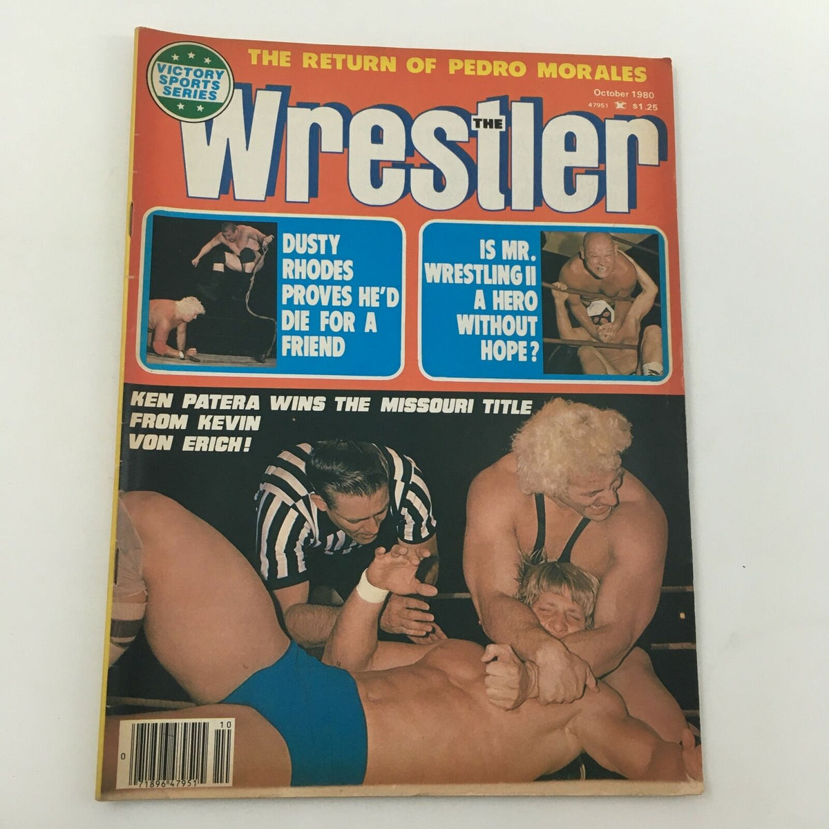 The Wrestler Magazine October 1980 featuring Dusty Rhodes, Mr. Wrestling II & Ken Patera on the cover, showcasing their prominence in professional wrestling.