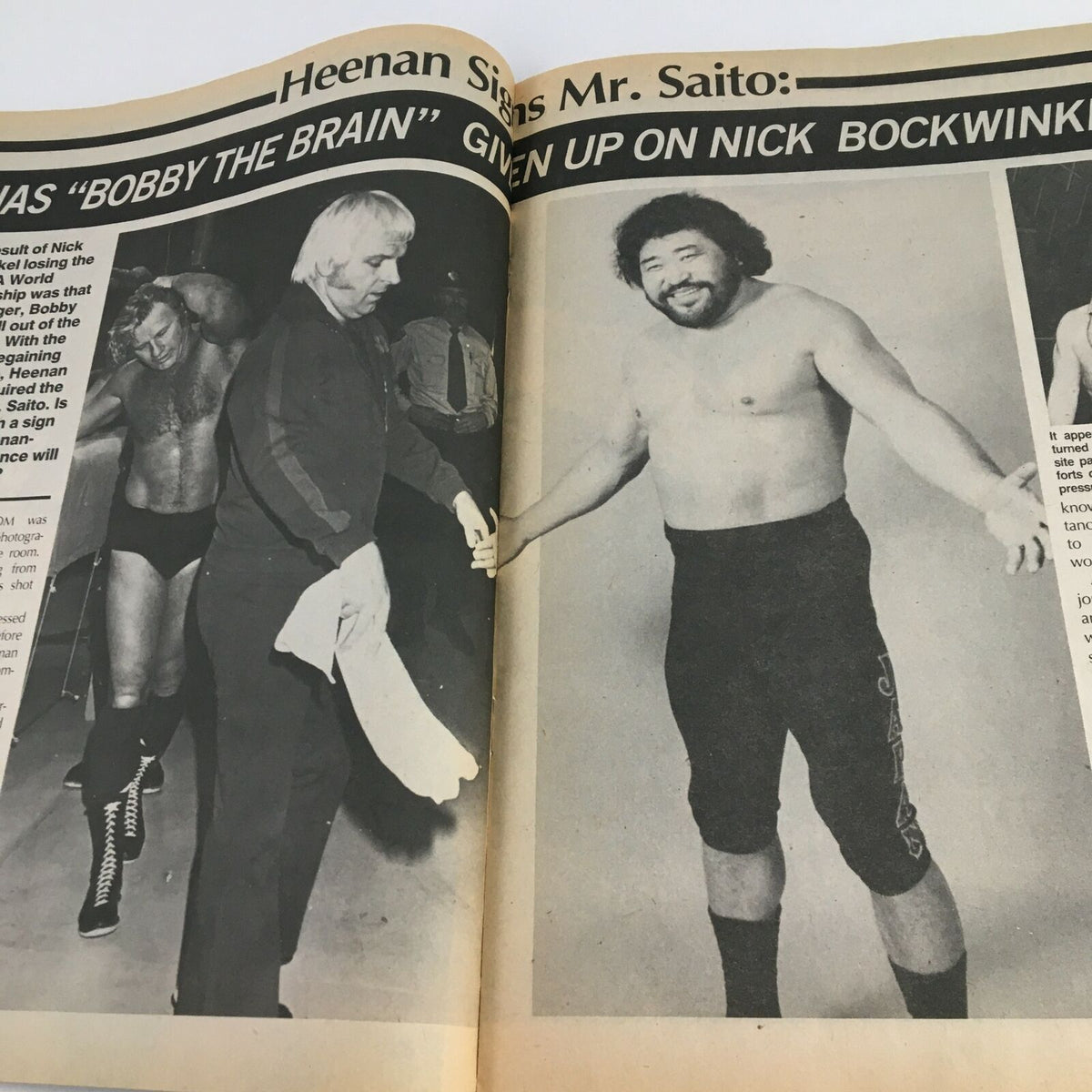 The Wrestler Magazine November 1984 featuring a behind-the-scenes moment with Bobby Heenan and Mr. Saito.