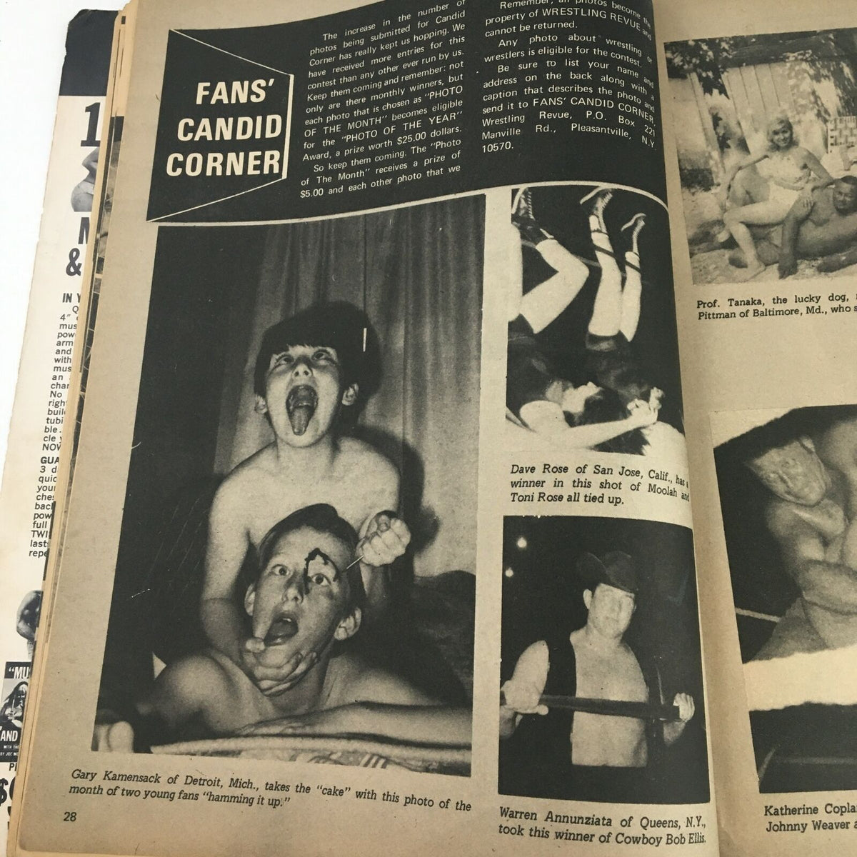 Candid corner of the July 1971 Wrestling Revue Magazine featuring fan photos and interactions in the wrestling community.
