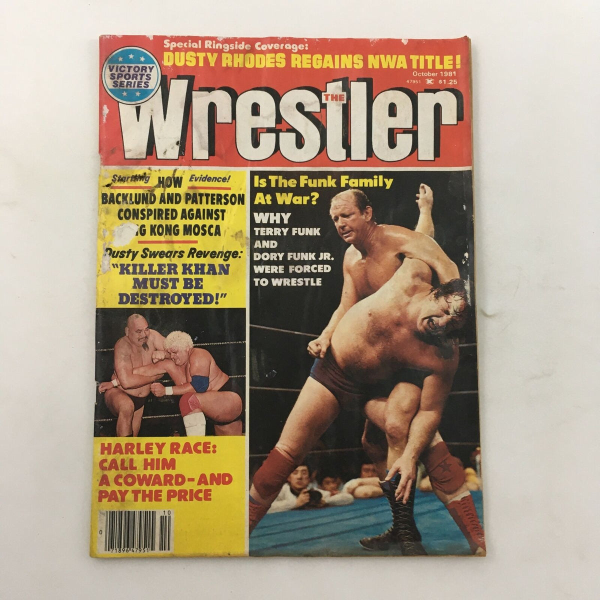 The Wrestler Magazine October 1981 featuring Dusty Rhodes on the cover, highlighting his vow for revenge against Killer Khan. This vintage wrestling magazine captures the excitement of the early 1980s wrestling scene.