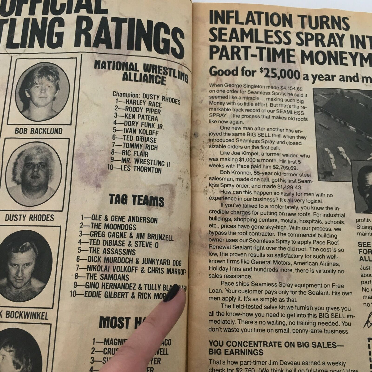 An inside page from The Wrestler Magazine October 1981 showing official wrestling ratings, including Dusty Rhodes at number one, highlighting the competitive landscape of professional wrestling.