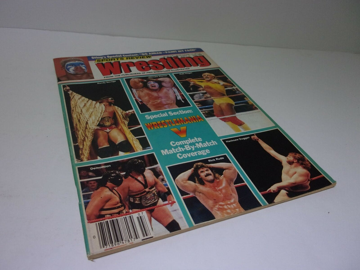 Cover of Sports Preview Wrestling July 1989 magazine featuring prominent wrestling personalities like Ultimate Warrior and Hulk Hogan, showcasing match coverage and highlights.