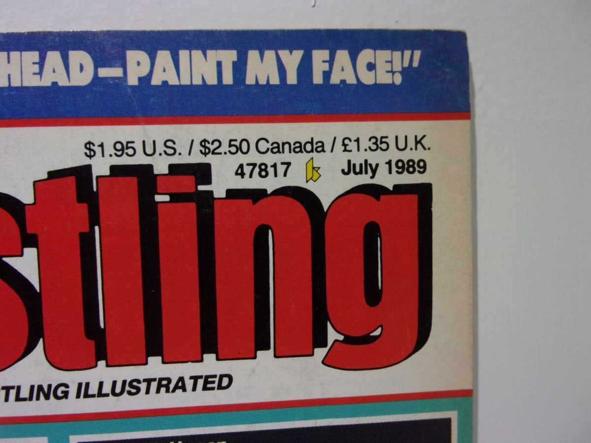 Top section of Sports Preview Wrestling July 1989 magazine showing publication details and price information along with issue date.