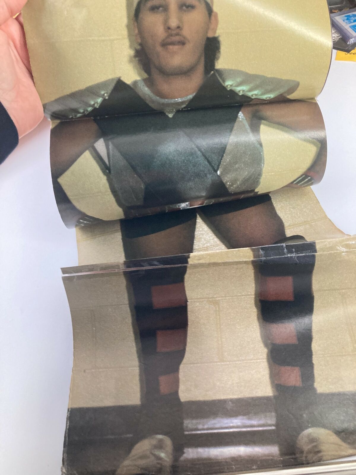 Fold-out section from Wrestling All Stars Scrapbook 1990 #10 featuring a wrestler with unique costume, enhancing the collectible aspect for fans.