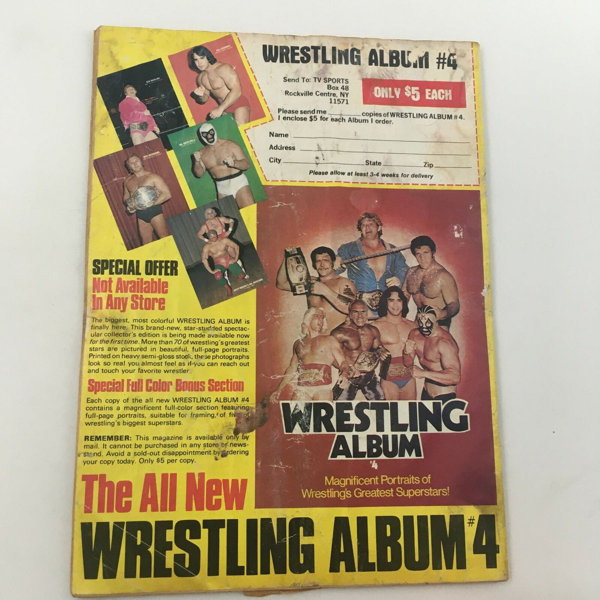 Cover page of The Wrestler Magazine June 1981 featuring various wrestlers, highlighting special offers and advertisements from the era.