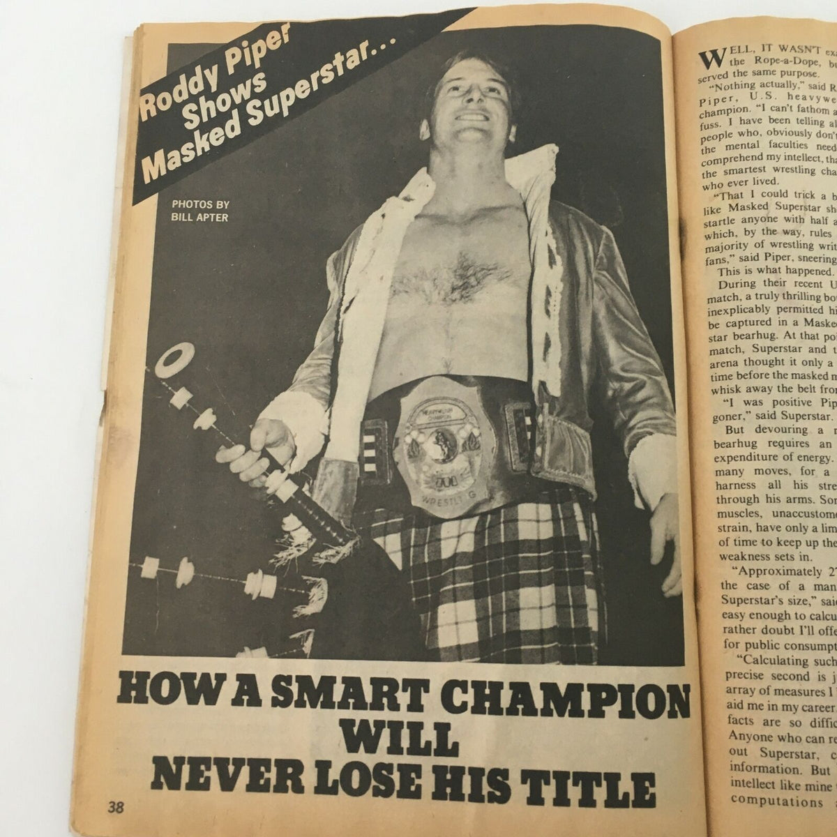 Inside page of The Wrestler Magazine June 1981 showcasing Roddy Piper holding a championship belt, emphasizing his strategies as a champion.