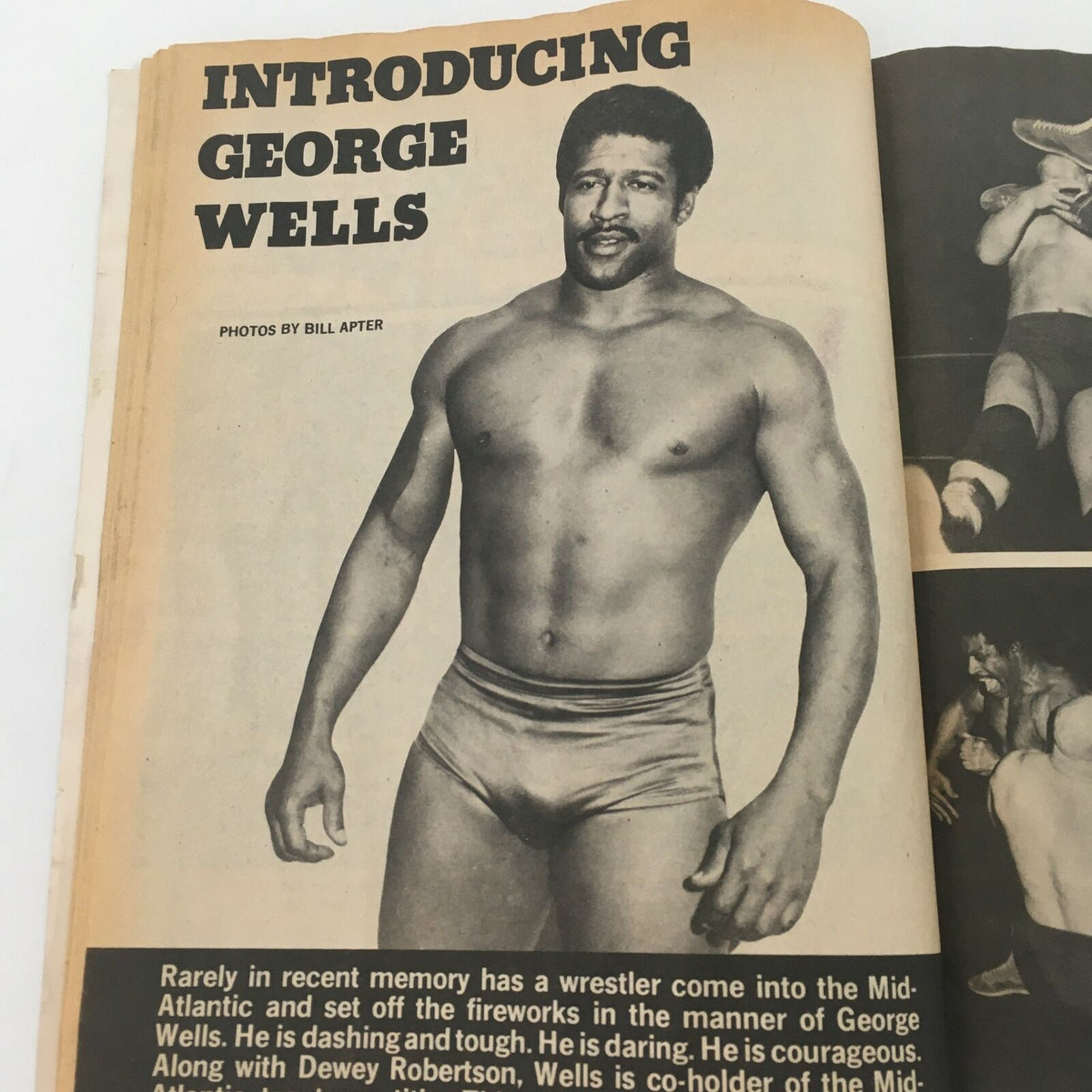 Inside page of The Wrestler Magazine June 1981 introducing wrestler George Wells, describing his characteristics and achievements.