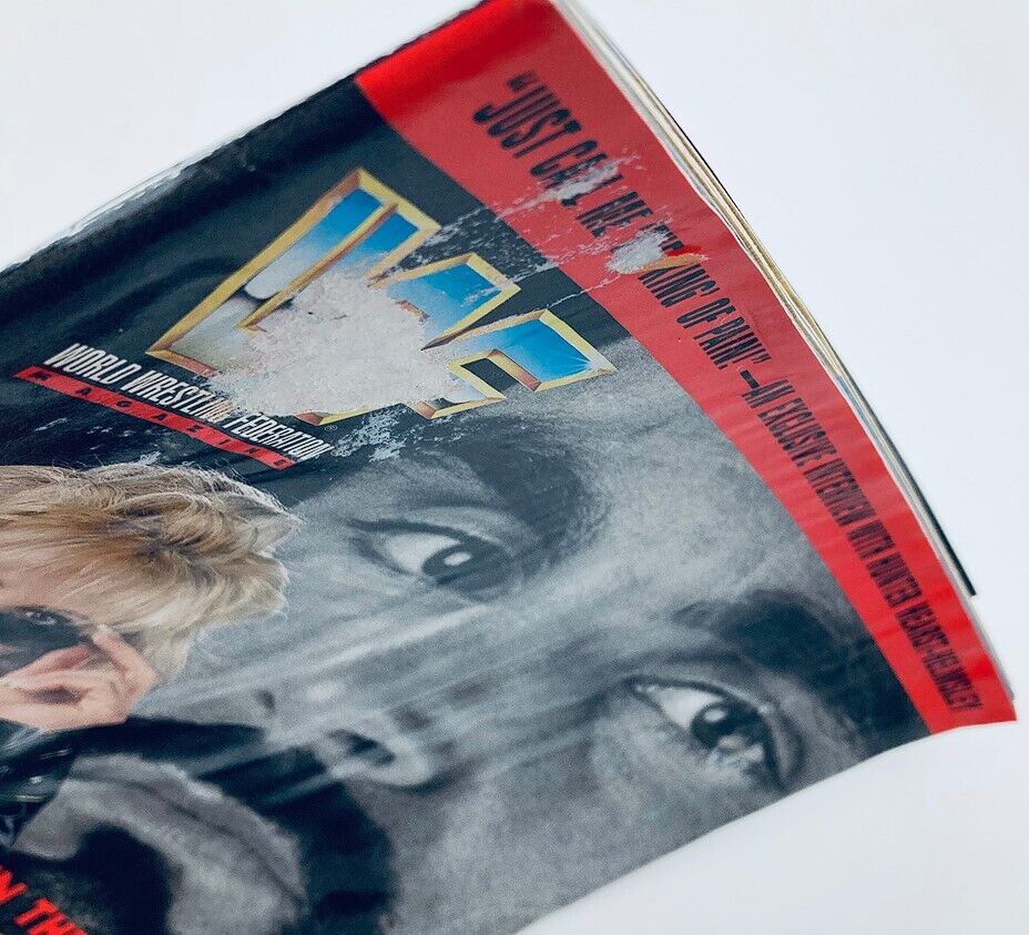 Close-up of the cover of WWF World Wrestling Federation Magazine September 1997 showing the title and a glimpse of the featured content, capturing vintage wrestling memorabilia.