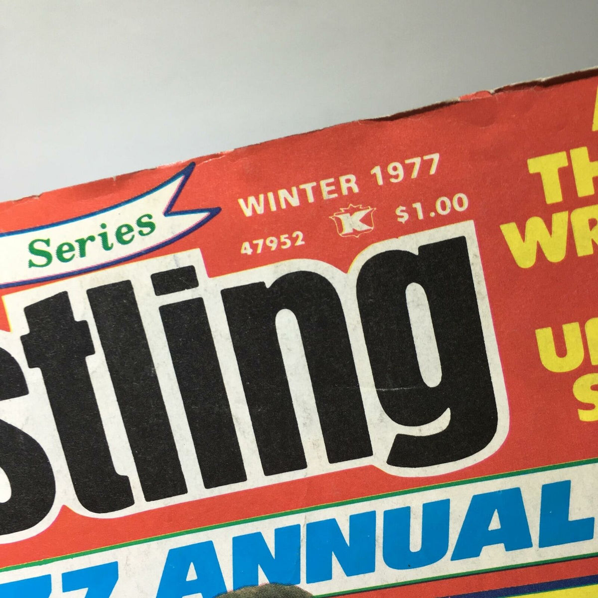 Close-up of the publication's header showing 'Wrestling 1977 Annual Winter 1977 - Andre the Giant' with price and issue number.