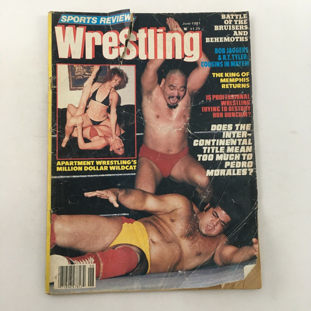 Cover of Sports Review Wrestling Magazine June 1981 featuring an electrifying matchup between Andre the Giant and Ernie Ladd, highlighting vintage wrestling culture with iconic imagery and notable articles.