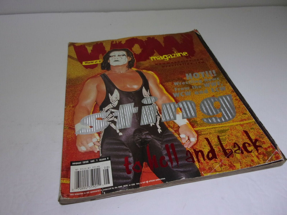 Cover of World of Wrestling WOW Magazine titled 'Sting To Hell and Back', featuring the iconic wrestler Sting in a dynamic pose, showcasing vibrant colors and design.