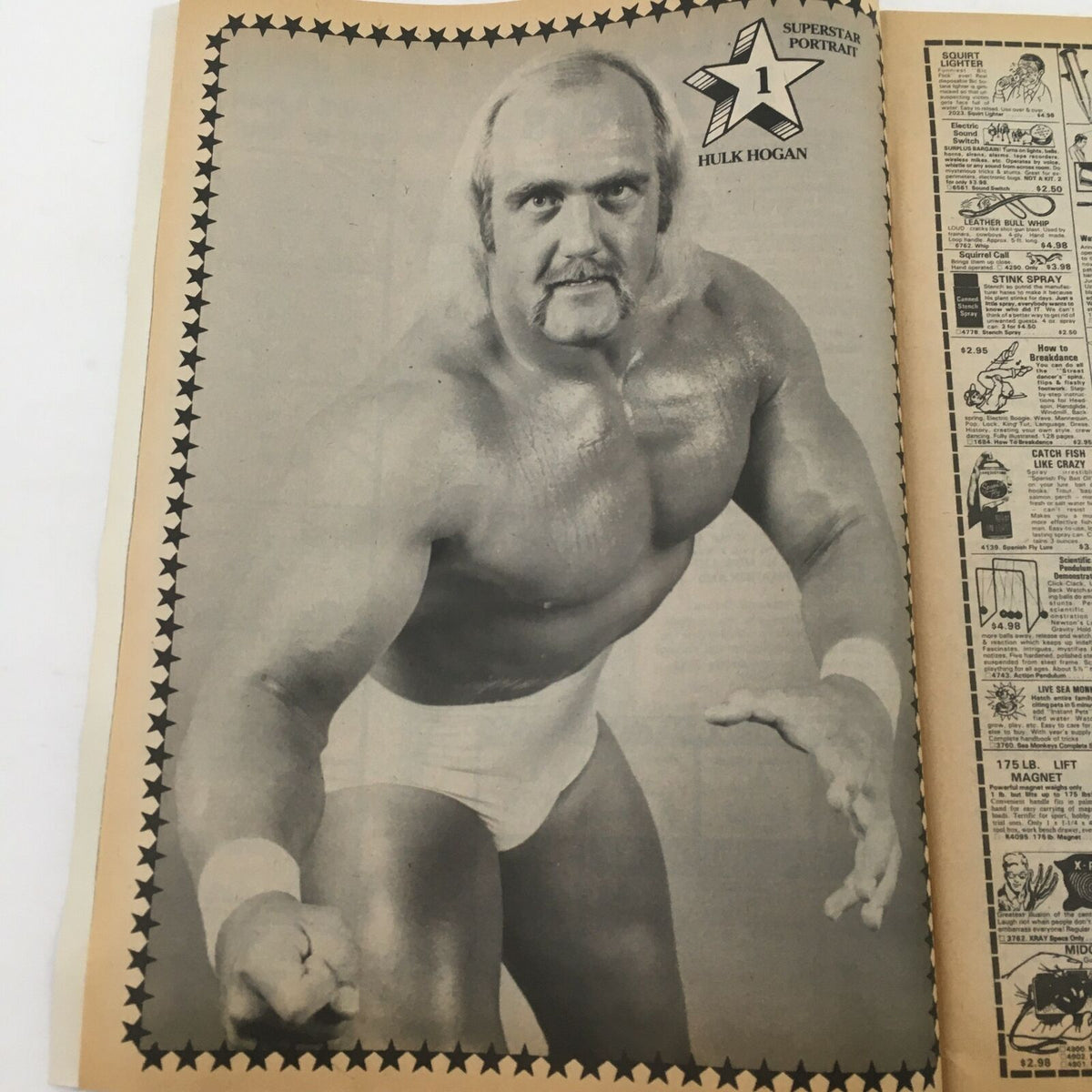 Wrestling Superstars Magazine Summer 1985 features a portrait of famous wrestler Hulk Hogan, showcasing his iconic wrestling pose.