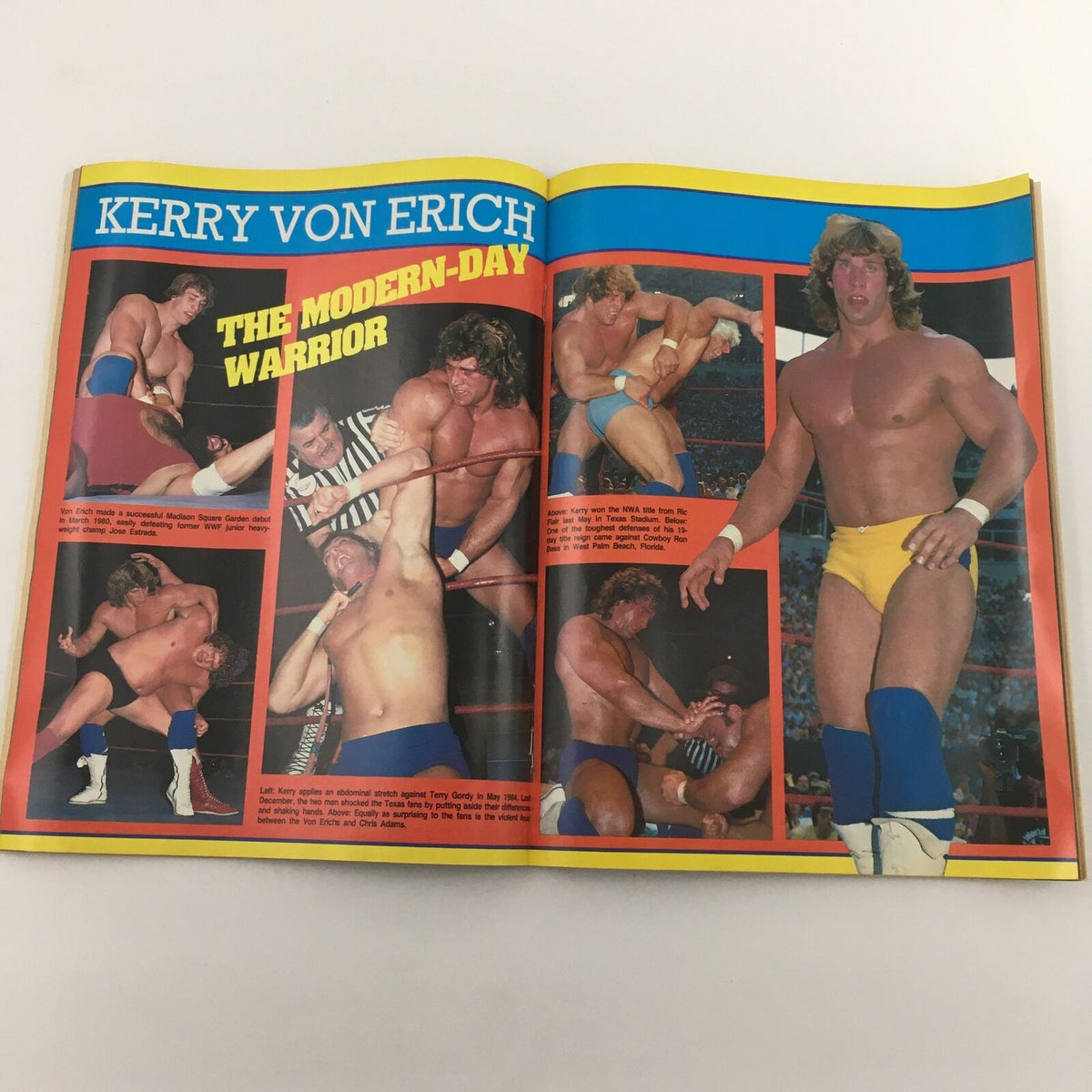 Wrestling Superstars Magazine Summer 1985 displaying Kerry Von Erich in action, illustrating his athletic prowess and the excitement of professional wrestling in the 1980s.