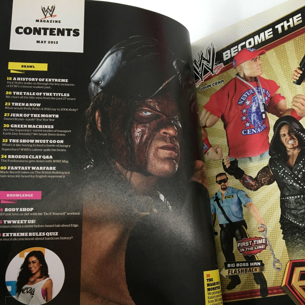 Inside page of WWE Magazine May 2012 showcasing the contents, including The Undertaker and features on wrestling history, with a focus on iconic superstars.