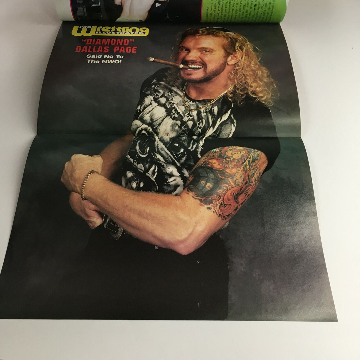 Portrait of 'Diamond' Dallas Page from Pro Wrestling Illustrated July 1997 issue showcasing his attitude against the NWO.