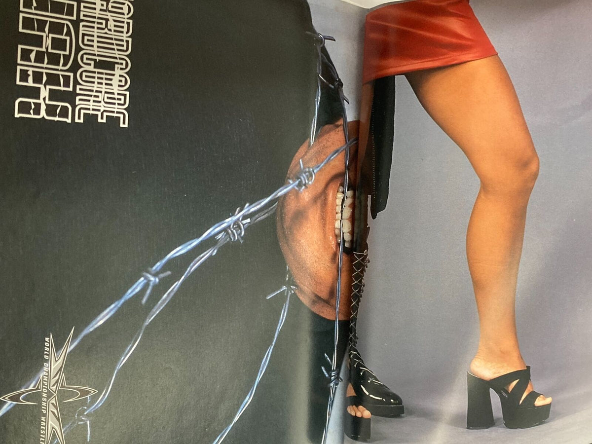 An artistic page from WCW Magazine Issue 51, June 1999, featuring modern wrestling themes and imagery, includes the title 'WCW Magazine Issue 51 June 1999 Randy Savage & Gorgeous George'.