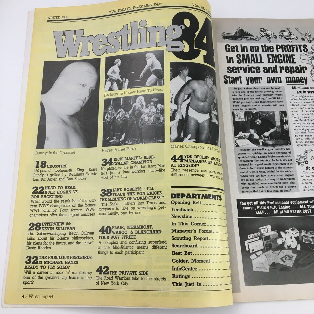 Wrestling Magazine 1984 Ric Flair Michael Hayes Ric Steamboat vintage cover showcasing wrestling legends and notable matches.