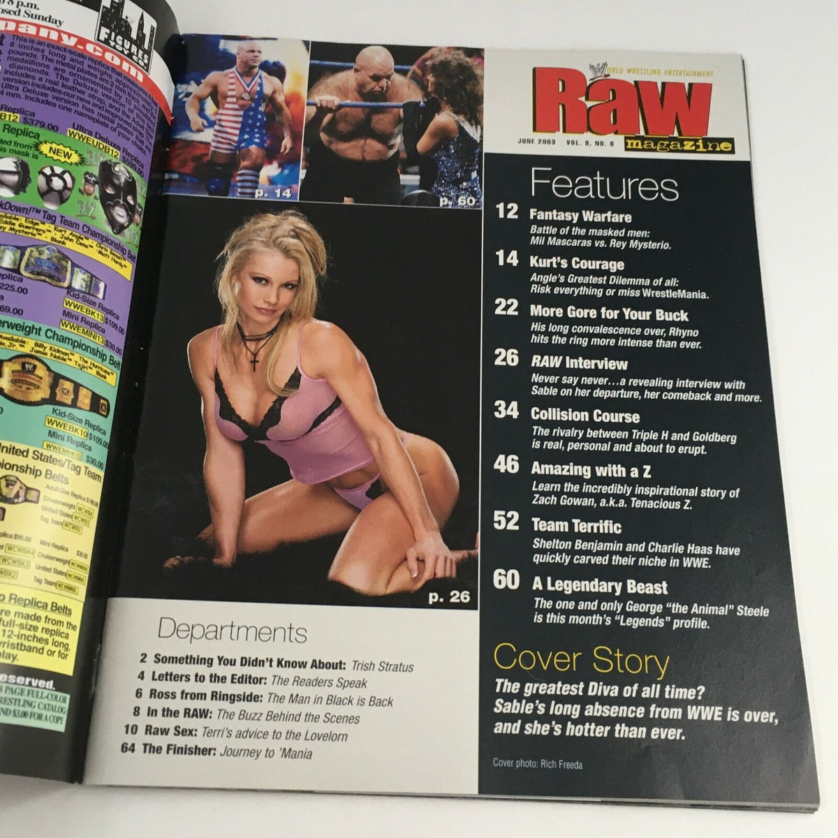 WWE Raw Magazine June 2003 featuring Sable on the cover with a striking pose, showcasing wrestling action and nostalgia for collectors.