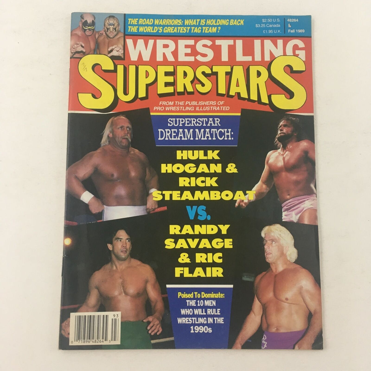 Wrestling Superstars Magazine Fall 1989 featuring Hulk Hogan & Rick Steamboat on the cover, showcasing a wrestling dream match against Randy Savage & Ric Flair.