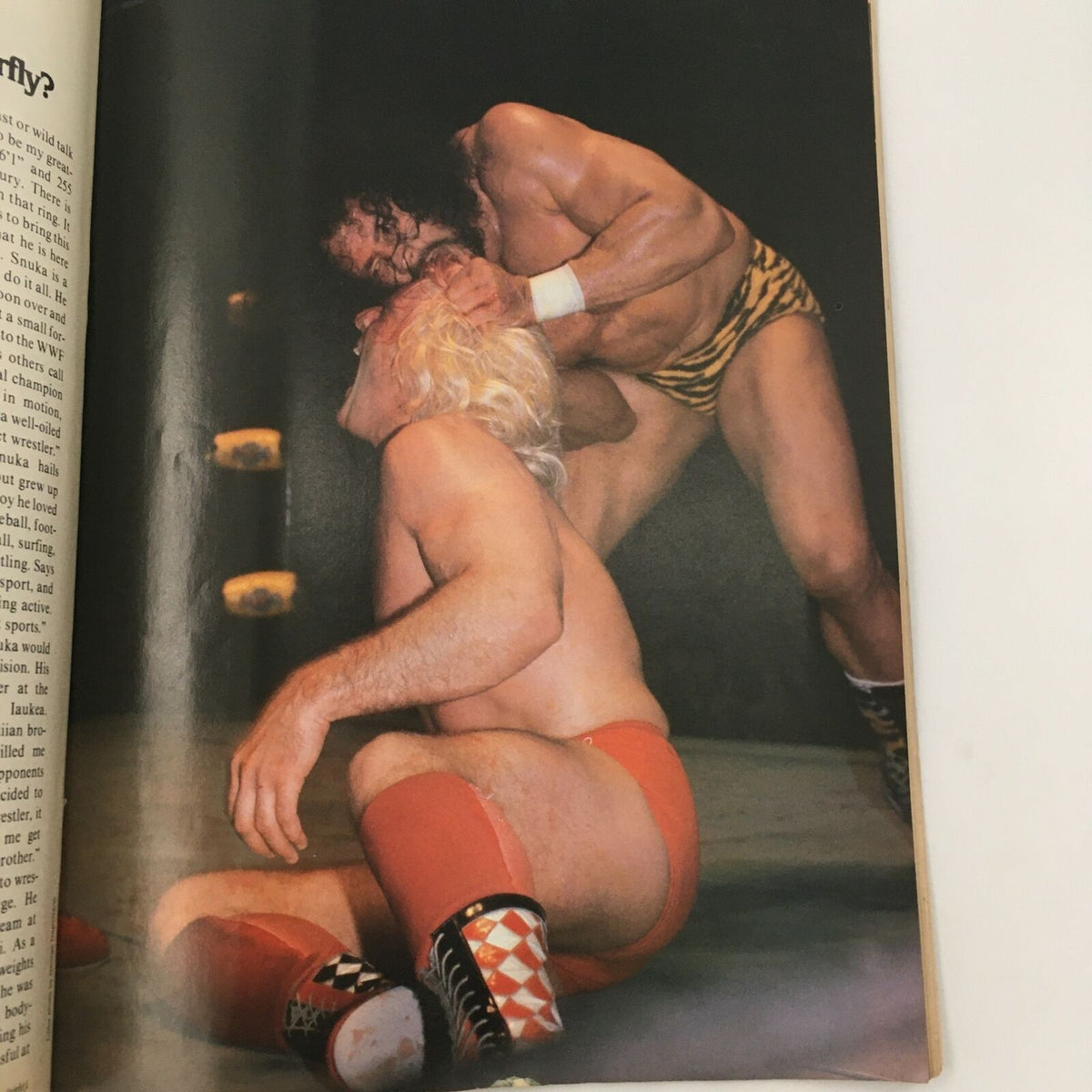 Action photo from Wrestling's Main Event Magazine October 1982, depicting a wrestling match featuring Jimmy Snuka.