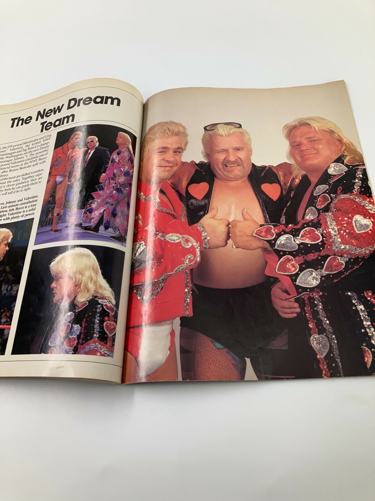 The World Wrestling Federation Presents Superstars II 1987 Hulk Hogan - An image showing the New Dream Team consisting of wrestlers posing with playful expressions, highlighted in a colorful magazine layout.