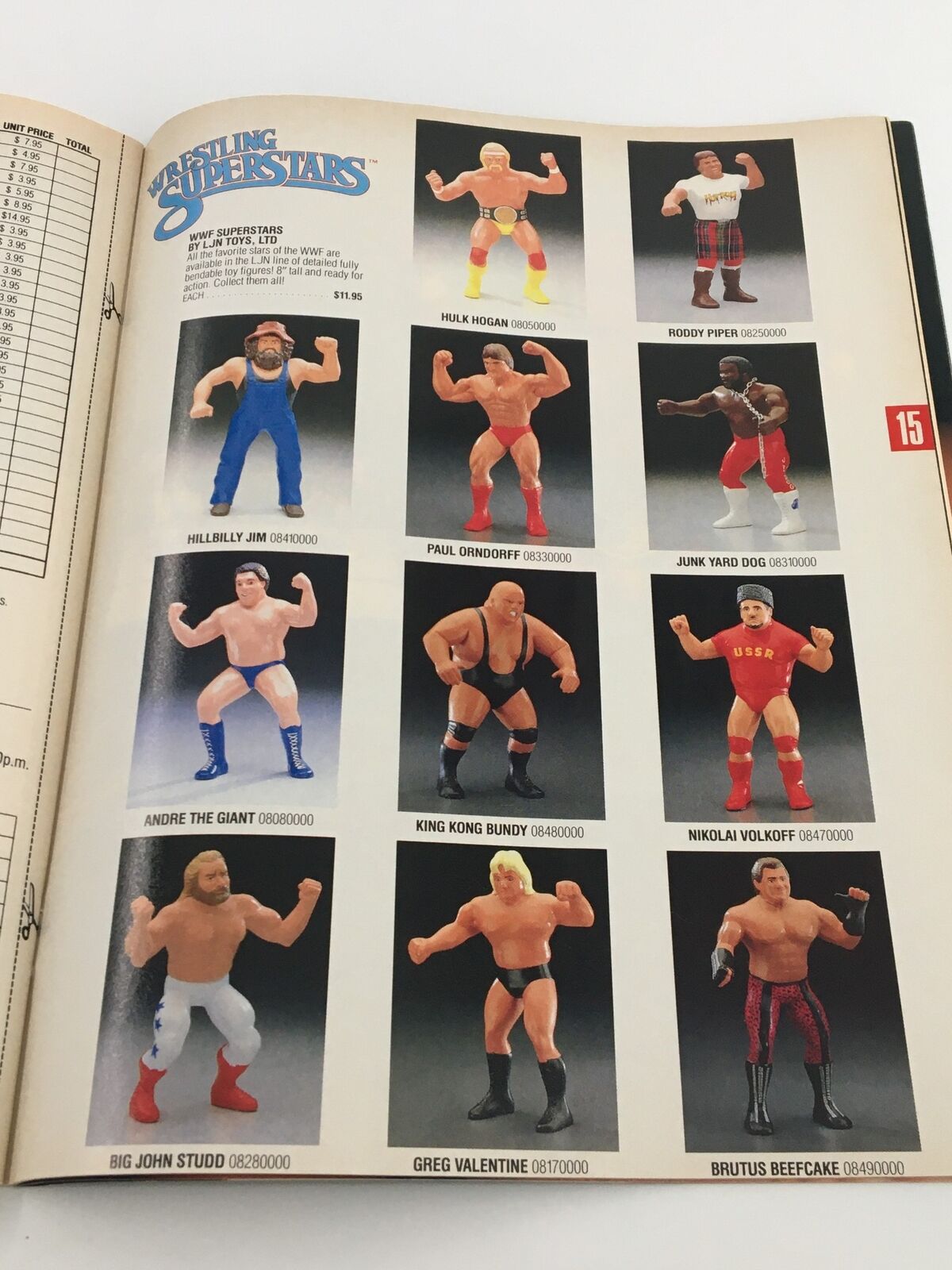WWF Magazine June 1987 page displaying wrestling action figures including Hulk Hogan and Andre the Giant.